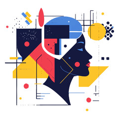 A colorful vector illustration of the human head with abstract shapes and symbols representing different aspects like dreams, ideas, or creativity on a white background.
