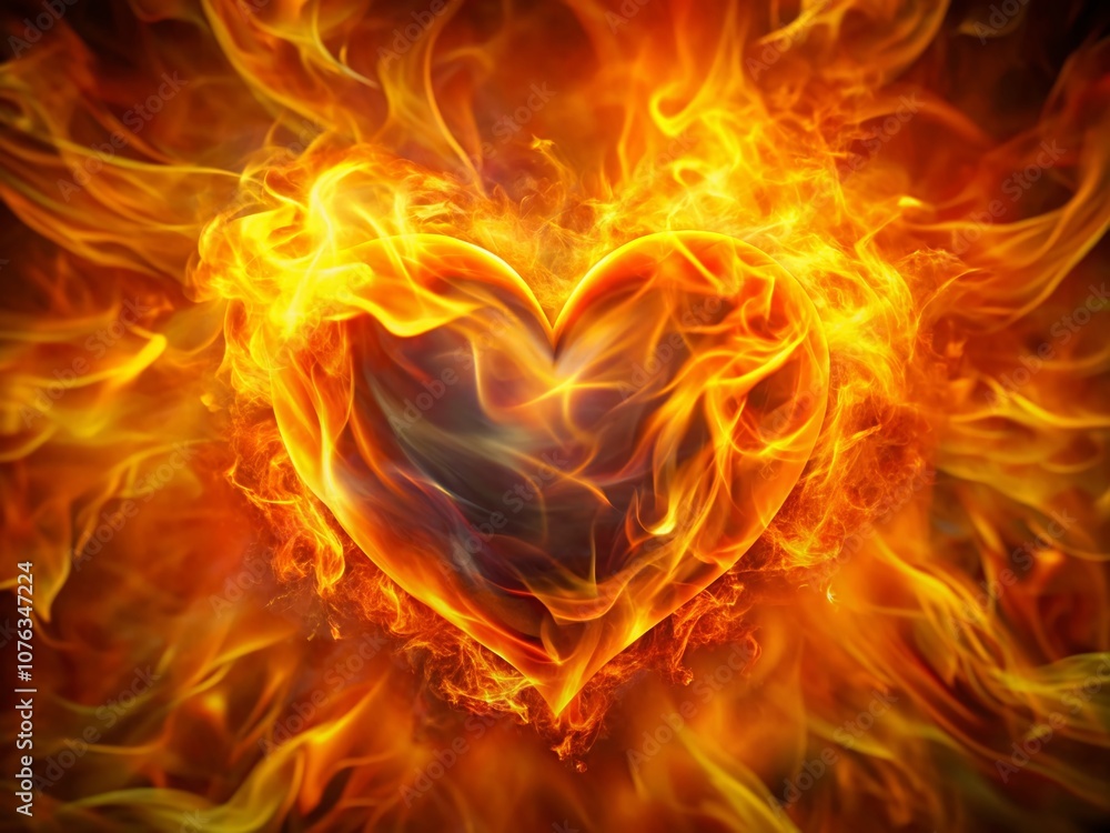 Poster a fiery heart pulsating with dynamic flames in tilt-shift perspective, capturing passion and energy 