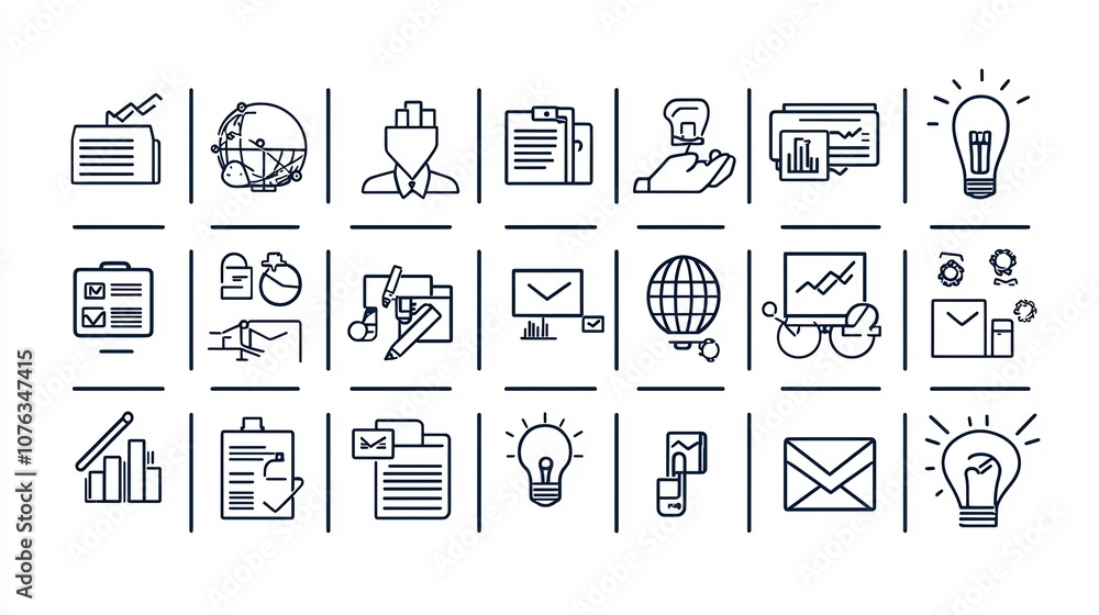 Aufkleber Comprehensive outline icon set of 60 business related items covering essential aspects of business strategy  The clean design is perfect for digital applications infographics