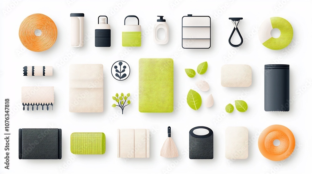 Poster collection of 30 minimal line icons representing various fabric qualities and properties such as hyp