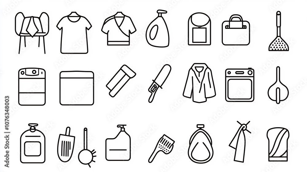 Poster Minimalist collection of 30 thin line icons for fabric care and features including washing drying and ironing symbols vector for laundry and textile services