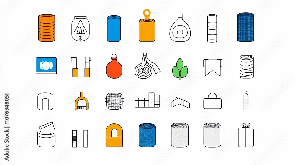 Poster comprehensive icon set showcasing 30 distinct fabric properties including breathable stretchable and