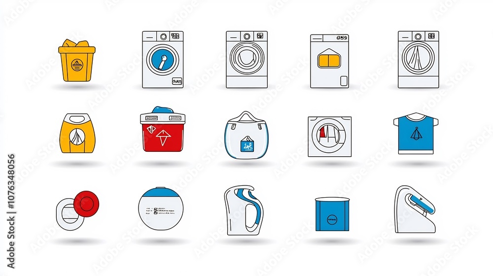 Leinwandbilder Comprehensive collection of 30 thin line icons depicting various fabric care and feature symbols including washing drying ironing and other laundry related elements for textile and apparel design
