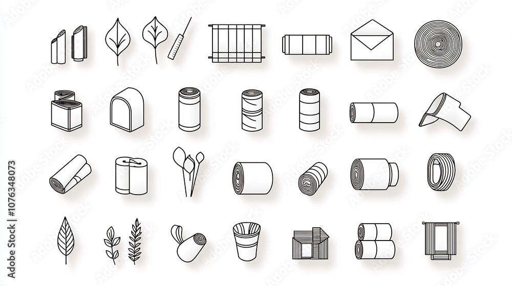 Poster comprehensive outline icon set showcasing 30 key fabric properties and attributes including breathab