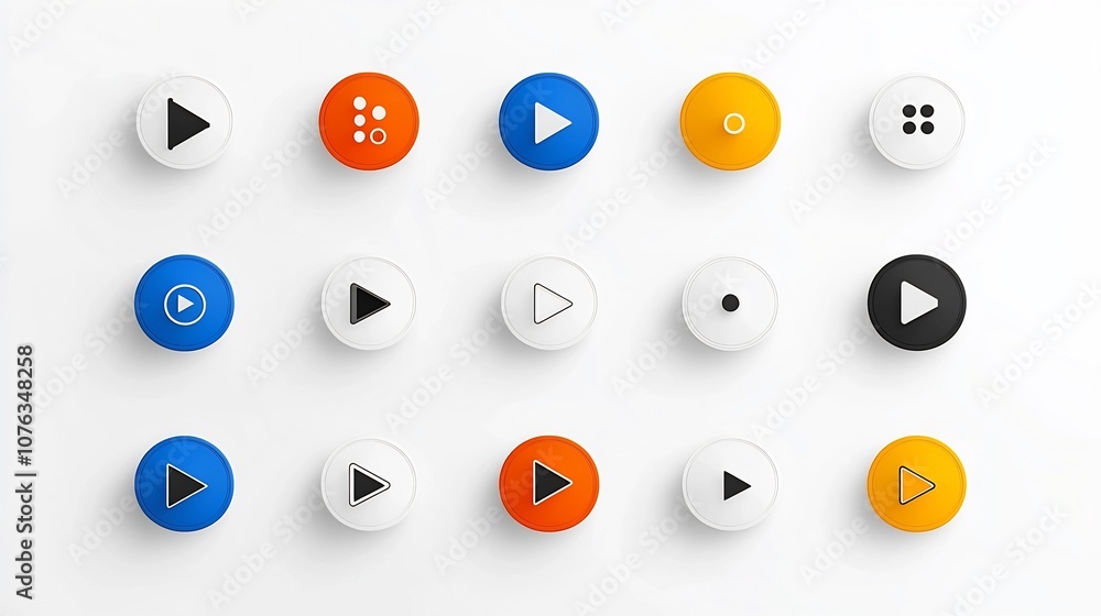 Poster Set of minimalist icons representing the essential controls for a video player interface including play pause and stop buttons with a clean modern and visually appealing design