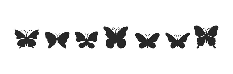  Black set different butterflies isolated on white background. Vector