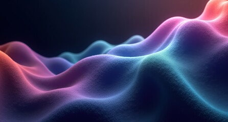 Amber, turquoise, violet, and aquamarine colors create rolling patterns on a dark background. A dreamy, abstract scene with undulating lines in Substance Painter style.