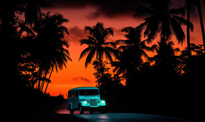 Captivating Sunset Drive Through Palm-Lined Tropical Paradise