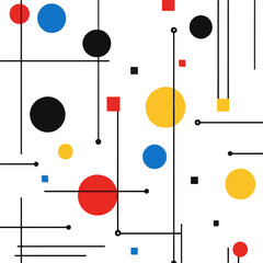 abstract pattern, Bauhaus style, red, blue, yellow, black, and white, geometric shapes, flat design, white background