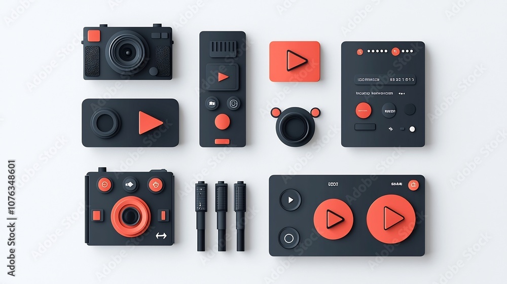 Poster set of multimedia control symbols including handycam icons displayed in a minimalistic design style