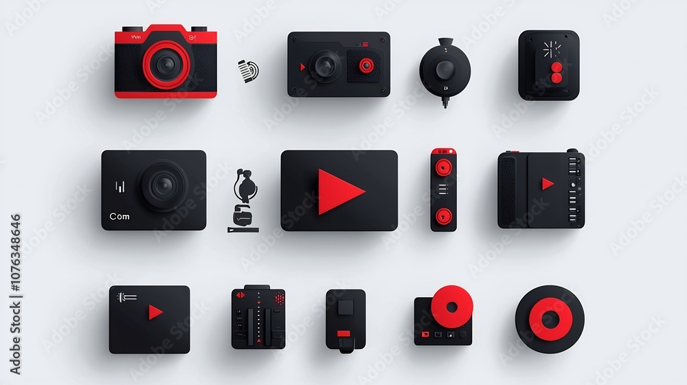 Poster set of multimedia control icons in a minimalist style including handycam symbols these icons can be 