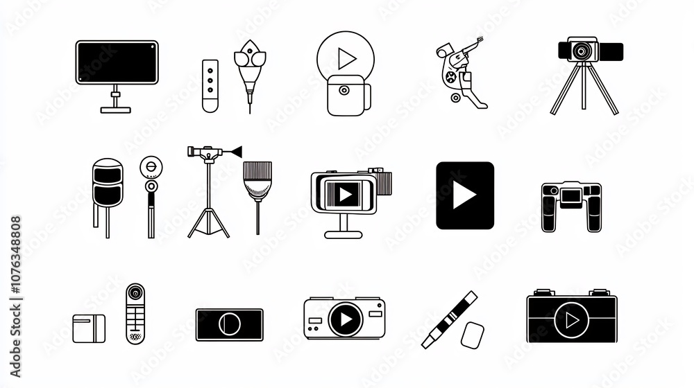 Poster elegant featuring a set of icons and symbols representing various movie and video media elements inc