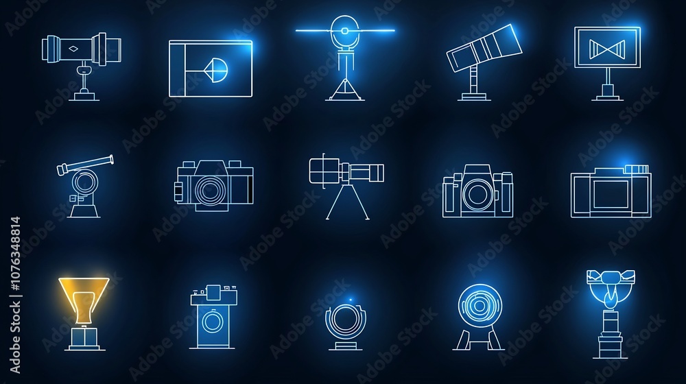 Poster minimalist icons and symbols for movie video and multimedia concepts includes icons for handycam cin
