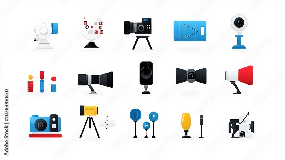 Leinwandbilder Elegant featuring a set of icons symbolizing various movie and video media concepts such as handycam cinema and multimedia controls  These digital graphics are designed with clean
