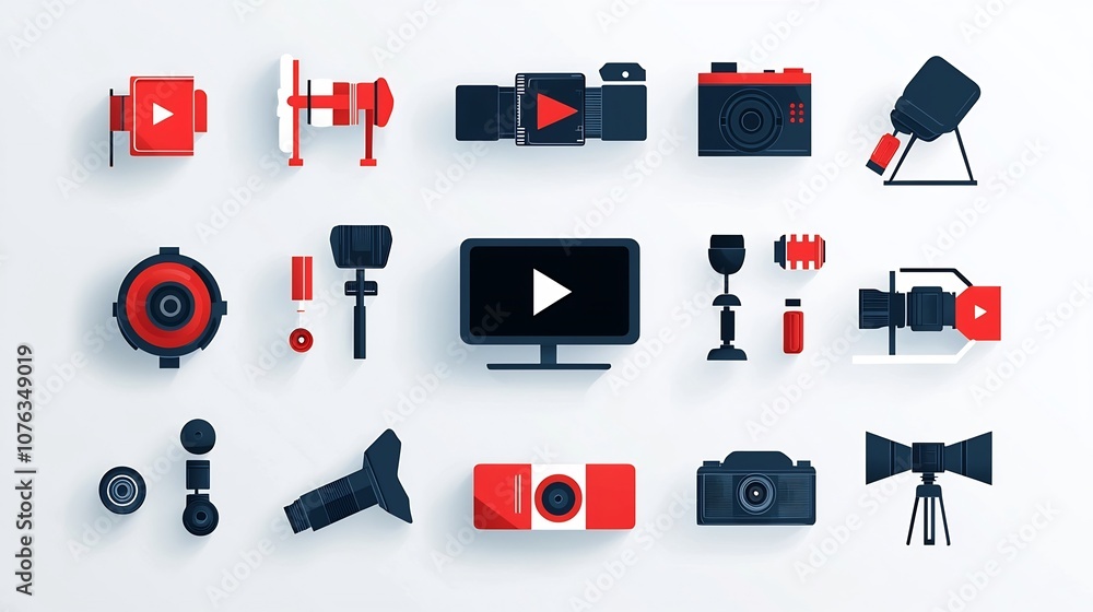 Poster elegant of a video player icon set focused on clean film and media elements including play pause mov