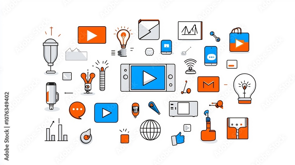 Fototapete thin line icons showcasing the key elements of a digital advertising campaign including online video