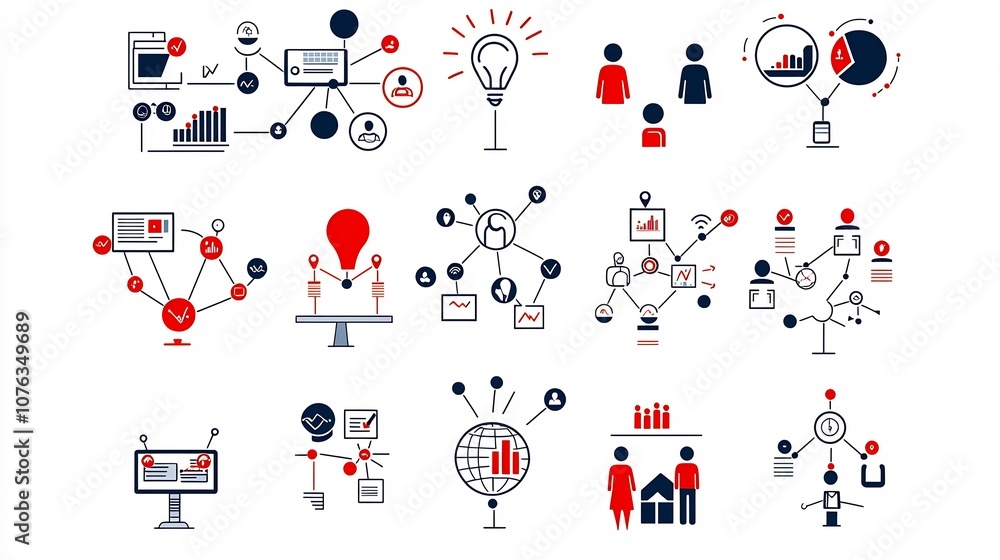 Leinwandbilder minimalist icons symbolizing a company s organizational structure teamwork and community connections