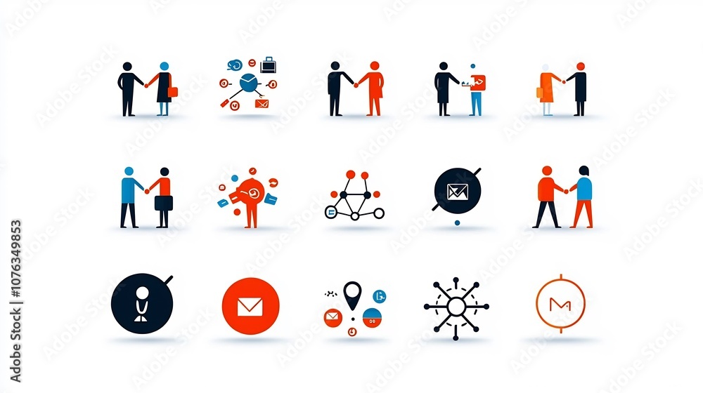 Fototapete Collection of simple line icons representing concepts of community for business technology and corporate design projects