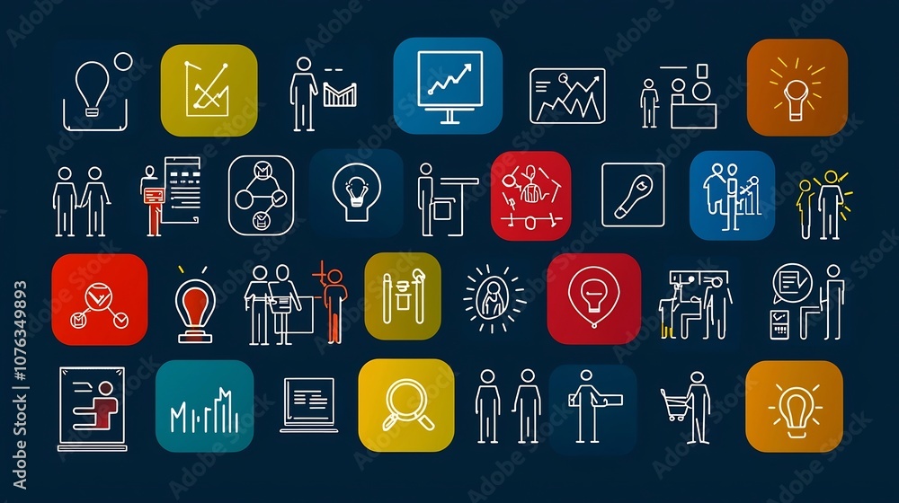 Leinwandbilder collection of simple line icons representing community concepts for business office and technology a