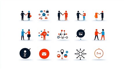 Fototapeta premium Collection of simple line icons representing concepts of community for business technology and corporate design projects