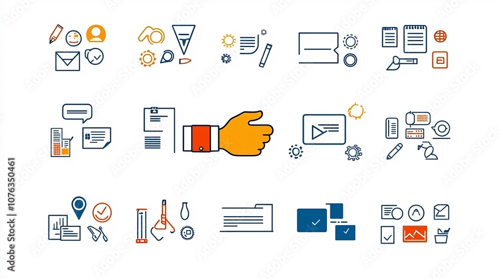 Aufkleber minimal featuring a thin line icon set for essential business marketing symbols including handshake 