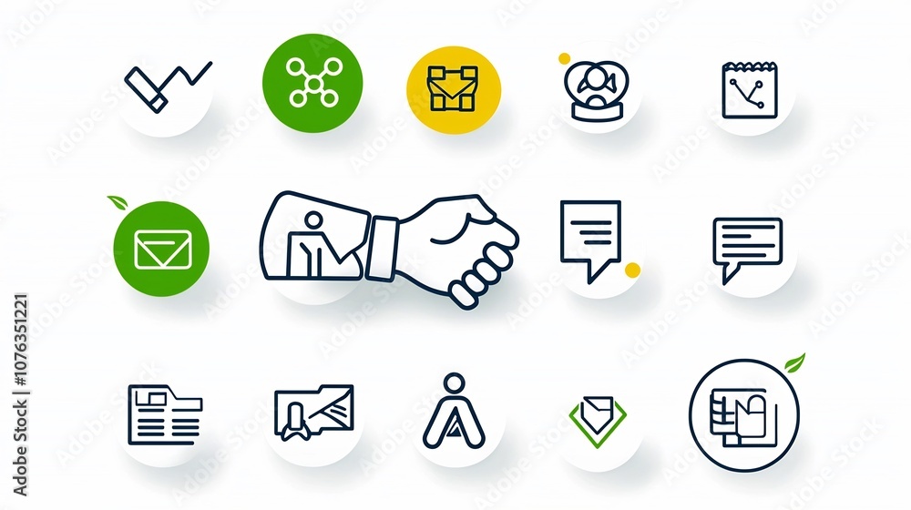 Poster Minimalist icon set illustrating the concepts of trust building business partnerships and sponsorship agreements in a clean simple style
