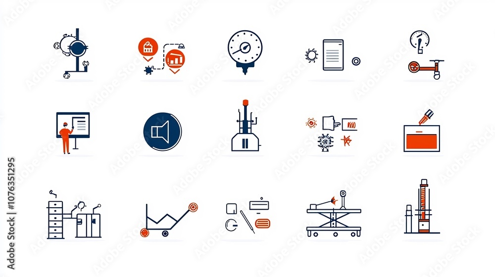 Leinwandbilder Comprehensive collection of productivity icons for industrial minimalist line designs that symbolize key processes services and performance metrics for efficient workflow and business optimization