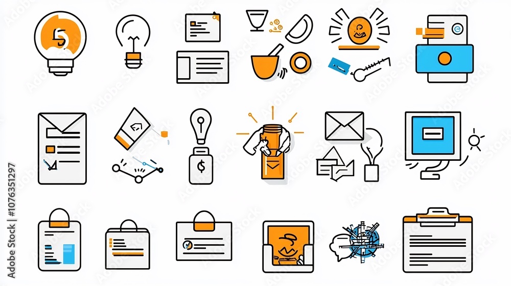 Aufkleber Comprehensive set of business marketing icons featuring agreement donation and campaign elements designed in a style with thin lines  Ideal for presentations infographics corporate branding