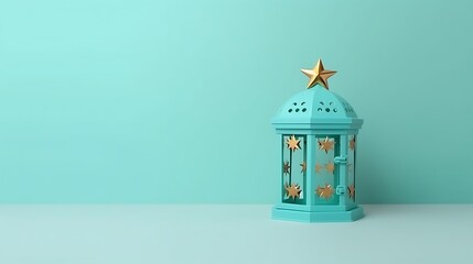 Obraz premium A Teal Lantern with a Gold Star on Top and Stars Cutouts