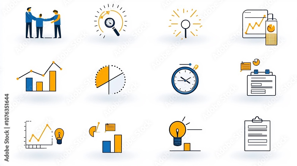 Aufkleber Thin line icons depicting symbols for productivity improvement time and service management workflow optimization digital business solutions and efficient