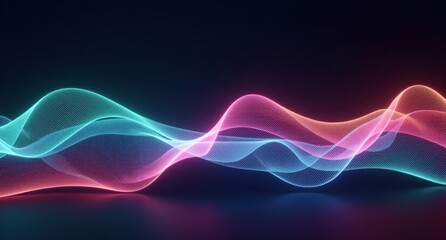 Sapphire, peach, emerald, and rose colors form undulating lines on a dark background, creating a serene, abstract gradient in KeyShot style.