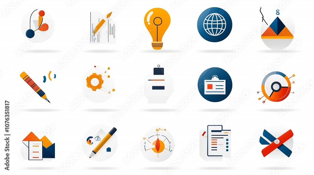 Aufkleber Productivity Goal Icons with Growth Achievement and Project Management Elements Depicted in Clean Symbols for Business Success Efficiency Optimization and Team