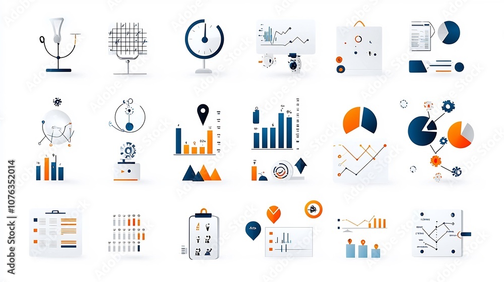 Poster This collection of icons represents the essential elements of organizational productivity including deadline management tools growth visualization graphs and task optimization strategies