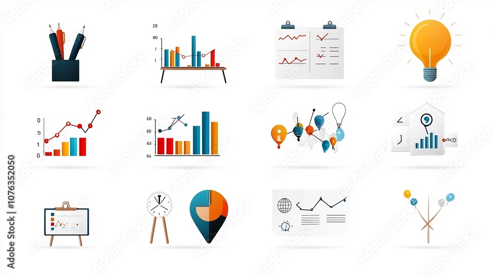 Aufkleber Collection of icons representing various elements of organizational productivity including deadline management growth charts and task optimization tools for efficient planning and strategy