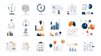 This collection of icons represents the essential elements of organizational productivity including deadline management tools growth visualization graphs and task optimization strategies
