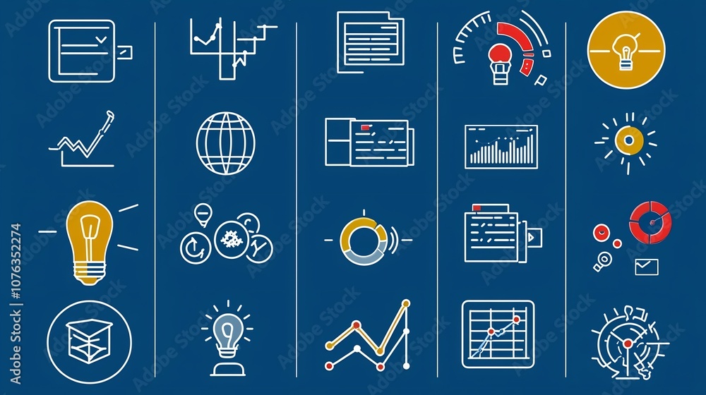 Aufkleber Comprehensive collection of icons designed to enhance organizational productivity showcasing key features such as deadline management growth data visualization and task optimization tools