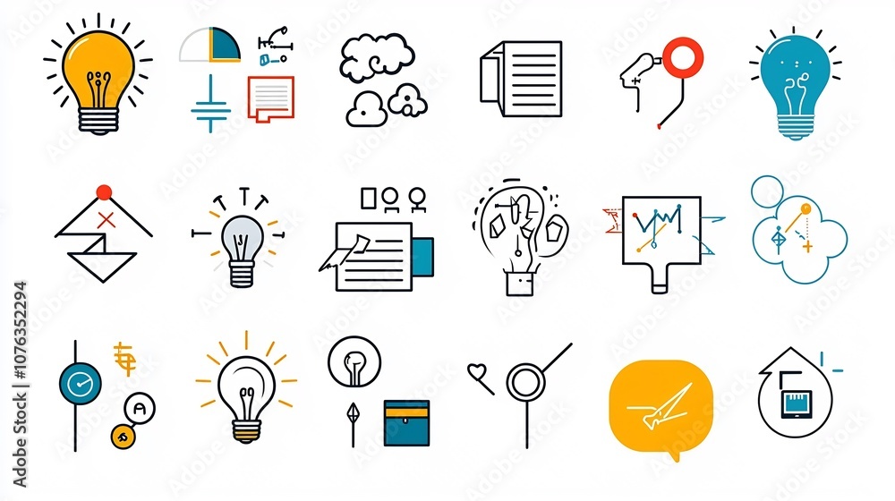 Aufkleber thin line icons showcasing knowledge and clever thinking symbols including idea imagination and cogn
