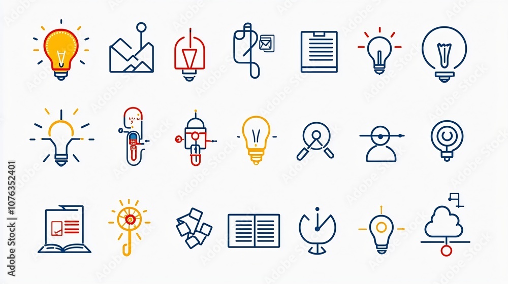 Leinwandbilder collection of thin line icons representing knowledge imagination and cognitive thinking concepts cle