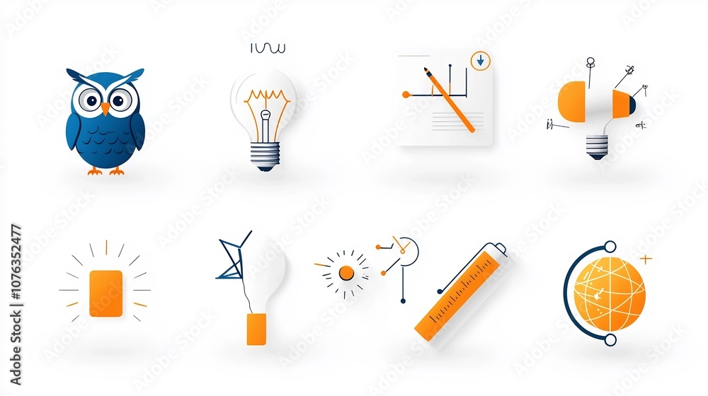 Poster comprehensive knowledge icon set featuring a variety of creativity intelligence and genius themed sy