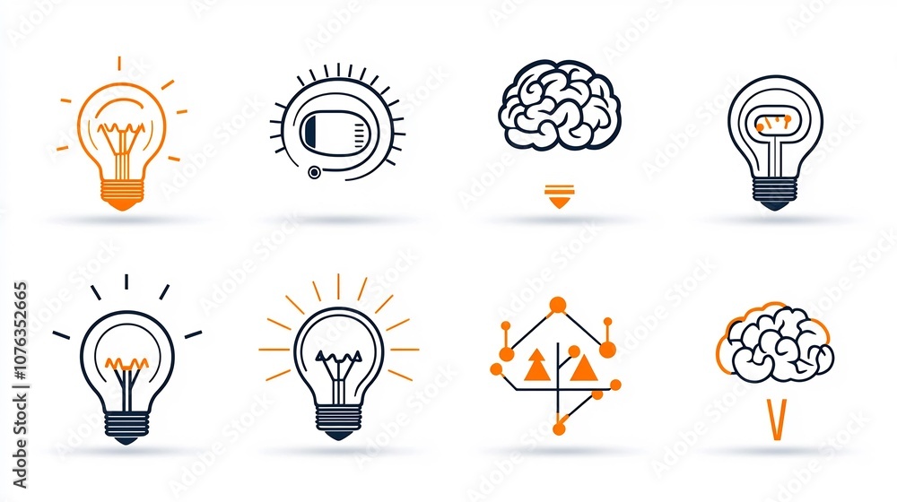Leinwandbilder minimal line icons representing genius ideas clever thinking and innovative problem solving the set 