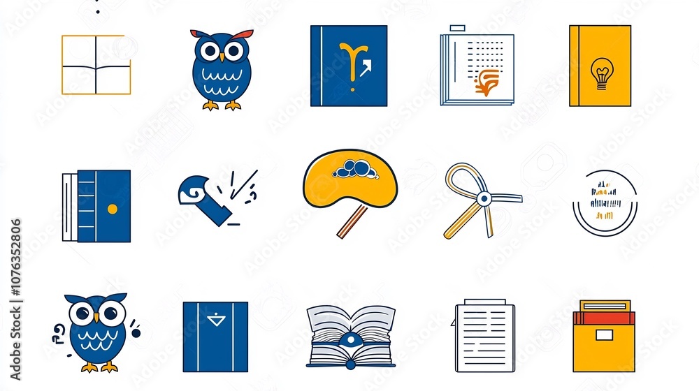 Aufkleber iconic imagery representing imagination and cognitive processes such as mind owl and book symbols de