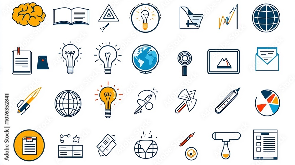 Leinwandbilder minimalist line icon set illustrating various concepts related to education learning and creativity 