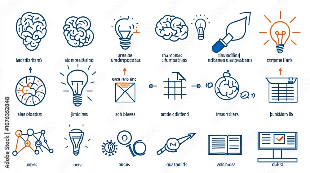 Aufkleber minimalist icon set illustrating the themes of education learning and creative thinking symbols incl