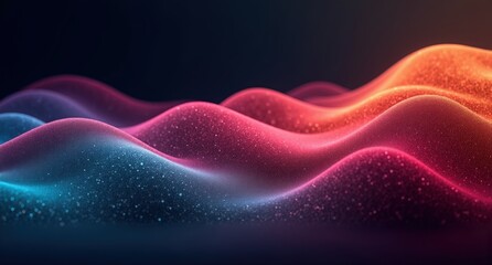 Obraz premium Ruby, olive, tangerine, and sky blue tones form natural rhythms on a dark background, creating a serene, flowing abstract gradient in Houdini FX style.
