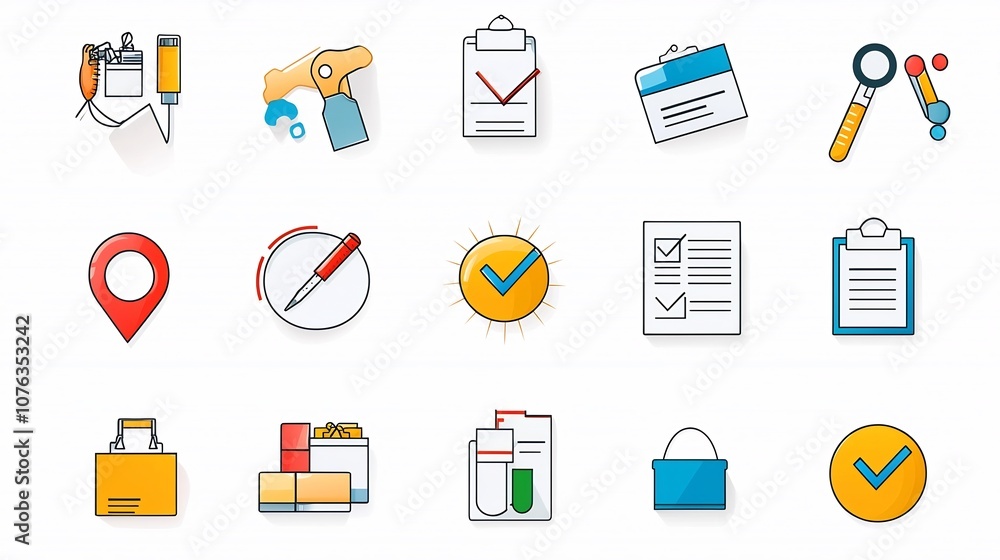 Aufkleber a collection of thin line icons focused on survey testing and evaluation tools and symbols including