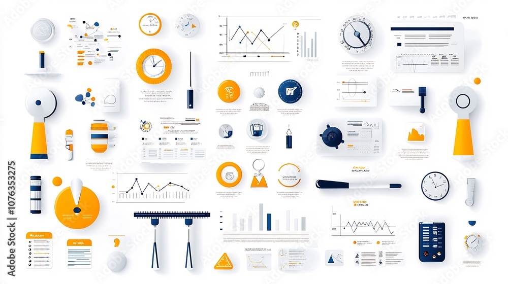 Poster Clean of icons representing business data analytics and assurance  Symbols for survey inspection reporting and decision making support