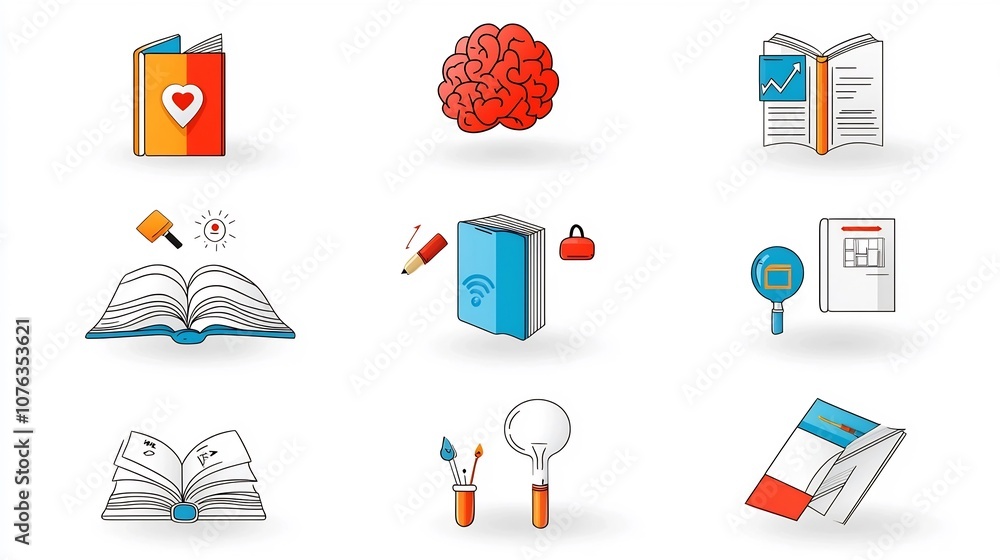 Fototapete a set of minimalist thin line icons that visually represent various education and learning related c