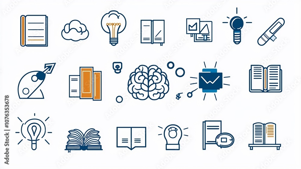 Aufkleber stylized and minimalist icons representing the fundamental concepts of education and learning book b
