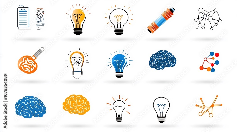 Leinwandbilder iconic imagery symbolizing genius and intelligence with light bulb brain and imagination elements in