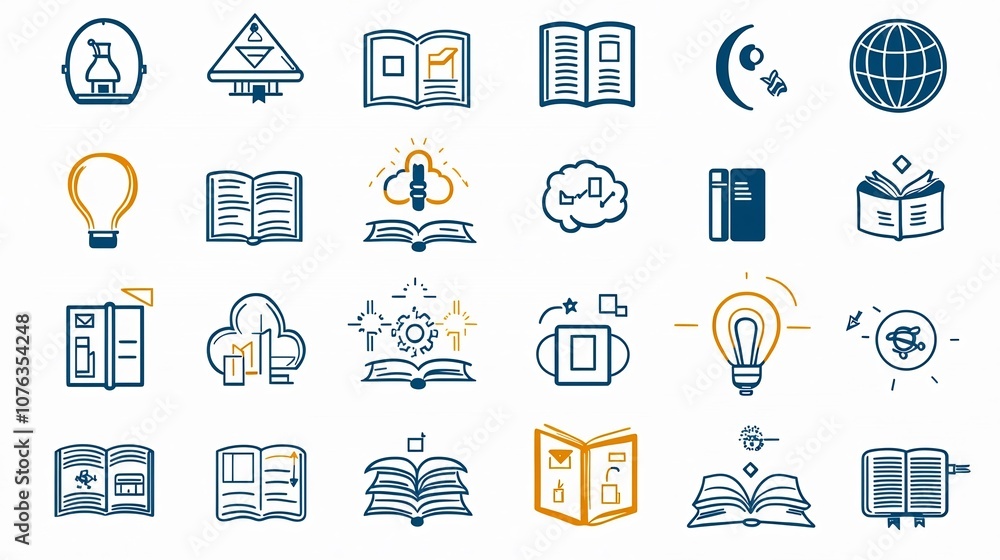 Aufkleber Collection of Knowledge Icons for Academic and Creative Concepts including a Book Globe and Mind Depicted in a with Clean Lines and Minimalist Design